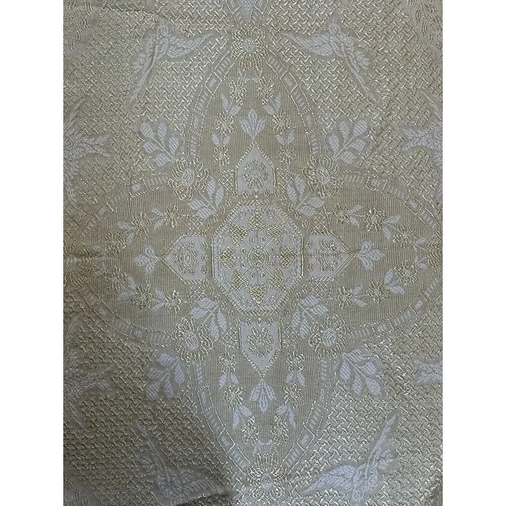 Vintage Damask Bedspread Fringesd Light yellow pale Jacquard twin/full 86x72”